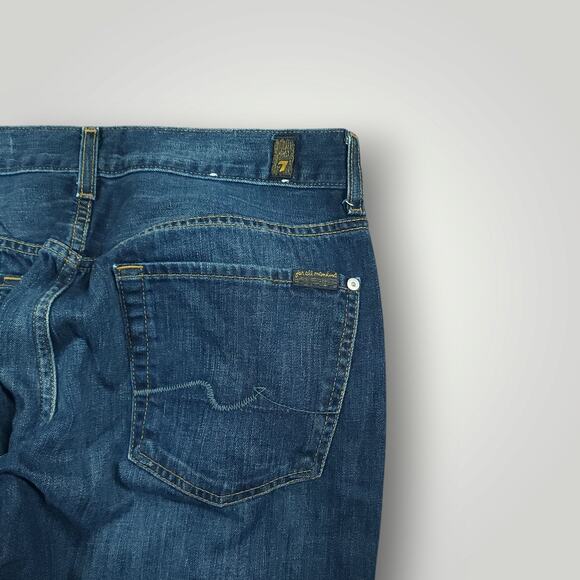 7 For All Mankind Jeans Mens 34 Standard Button Fly Straight Leg Whiskering - Picture 12 of 13